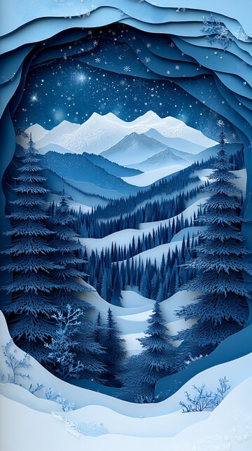 冬夜雪景纸雕图3