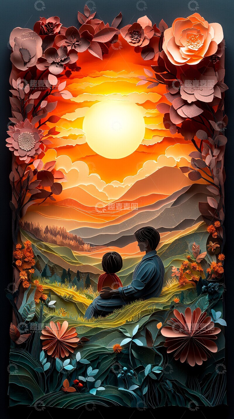 高清大图下载【趣麦麦图】夕阳下的亲子时光3