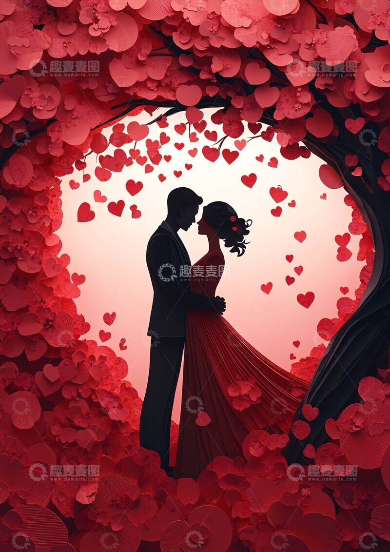 高清大图下载【趣麦麦图】情侣树下纸艺装饰1