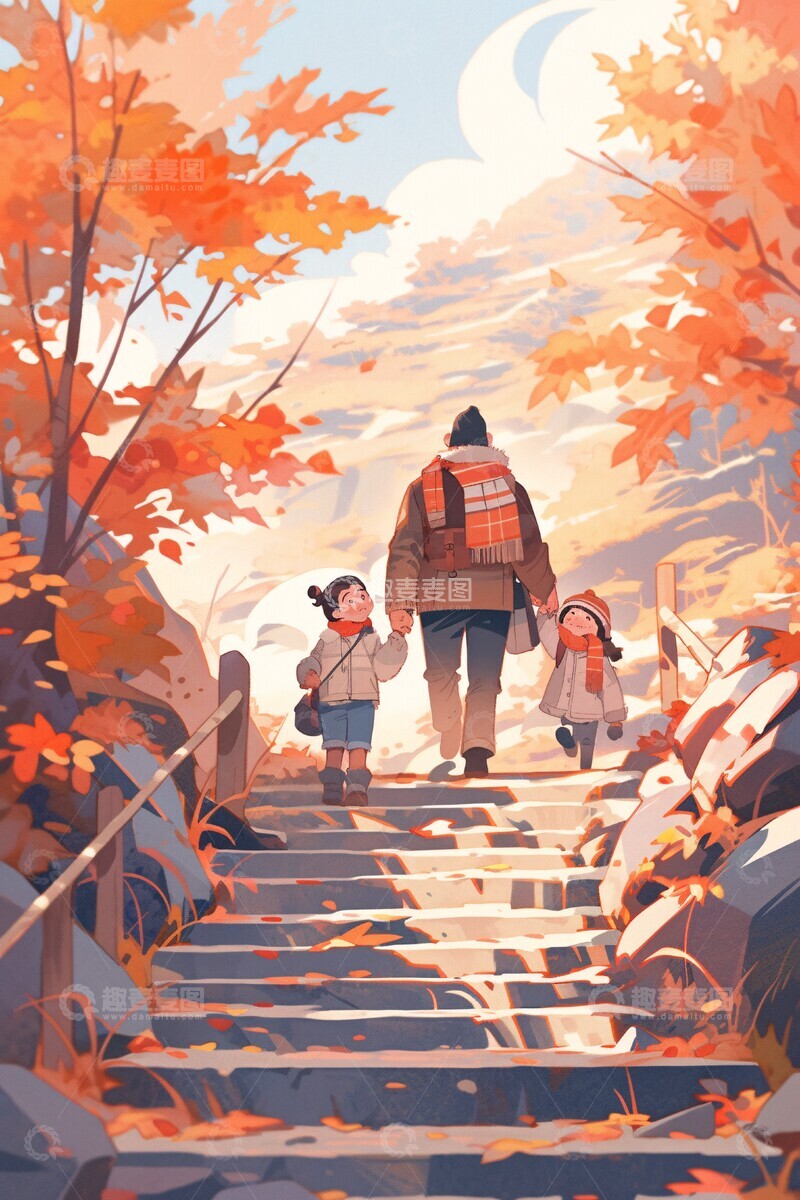 登山家庭秋色图