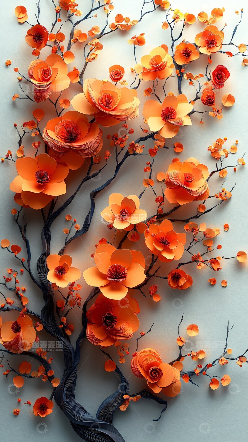 高清大图下载【趣麦麦图】折纸艺术橙黄光影1