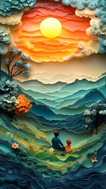 夕阳下的亲子时光