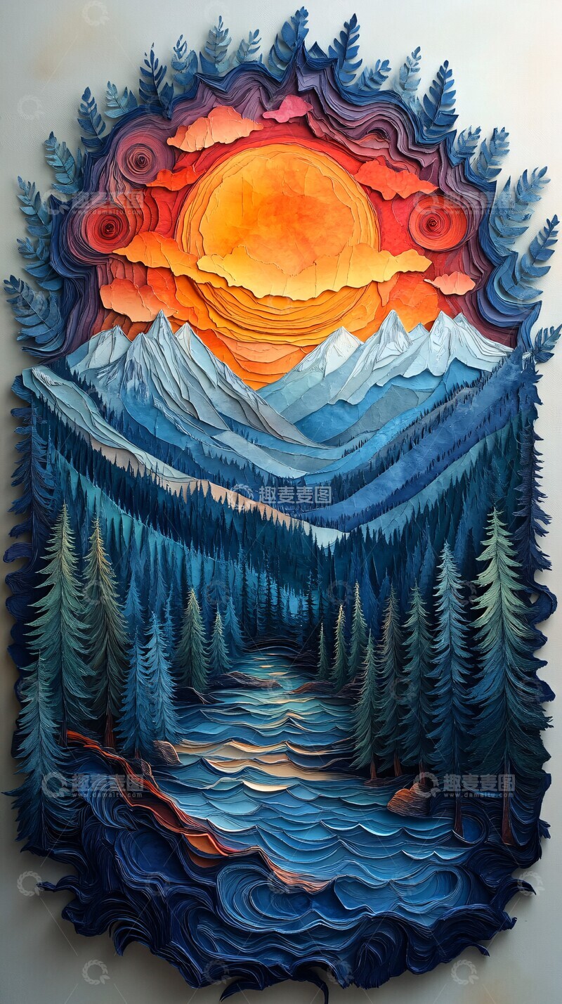 高清大图下载【趣麦麦图】两小熊林间山脉黎明1