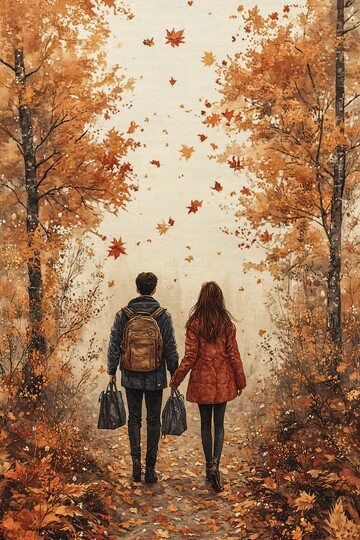 秋日森林情侣漫步2
