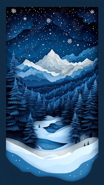 冬夜雪景纸雕图1
