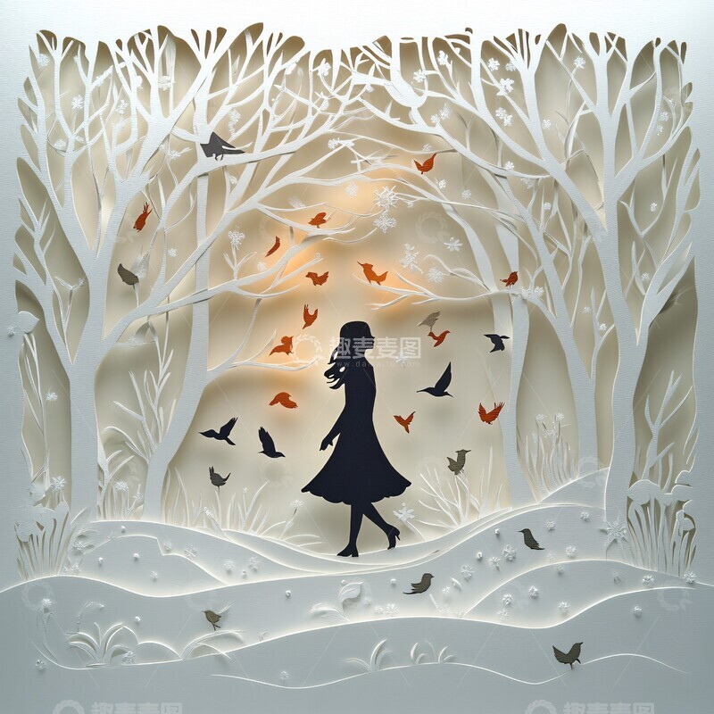 高清大图下载【趣麦麦图】冬日森林中的女人