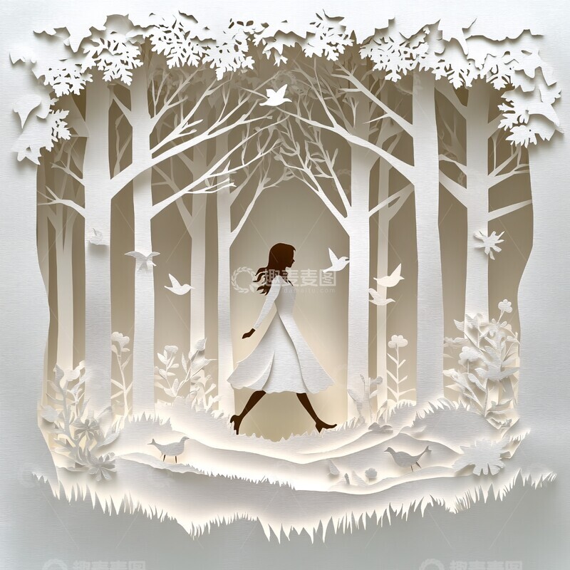 高清大图下载【趣麦麦图】冬日森林中的女人1