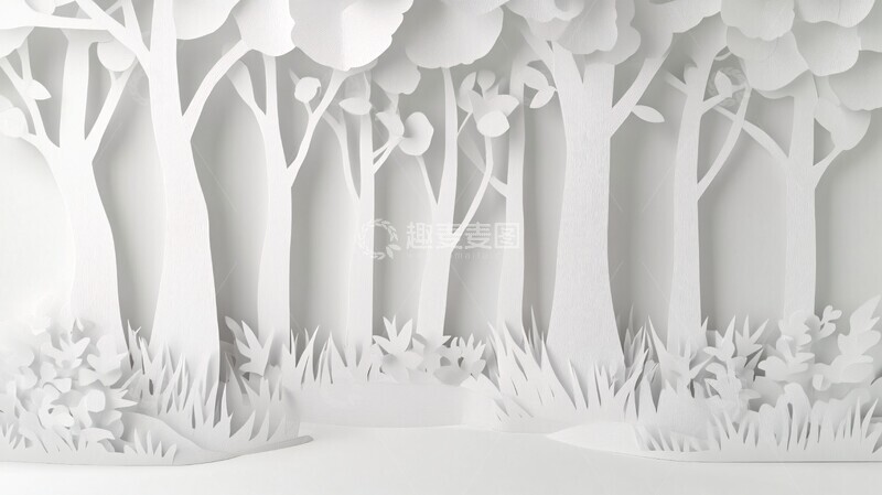 高清大图下载【趣麦麦图】白纸雕塑森林背景1
