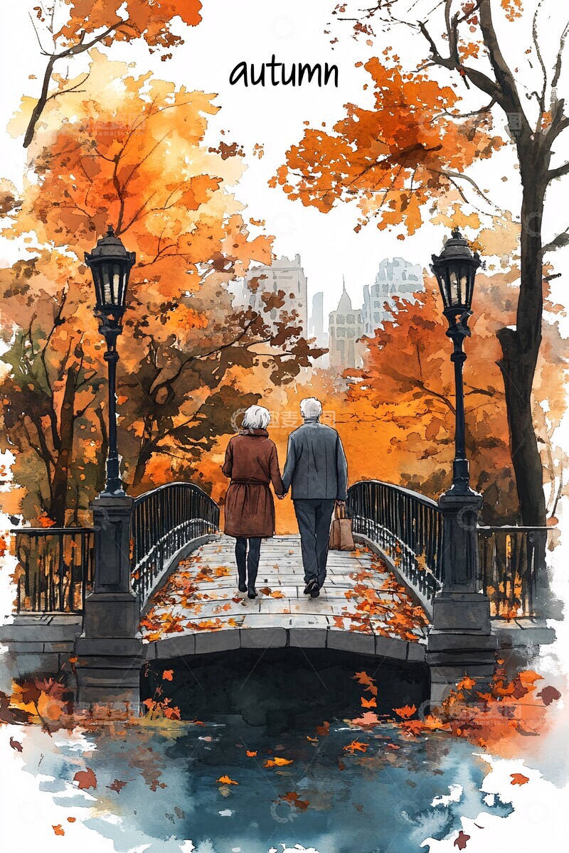 高清大图下载【趣麦麦图】秋叶桥上年华