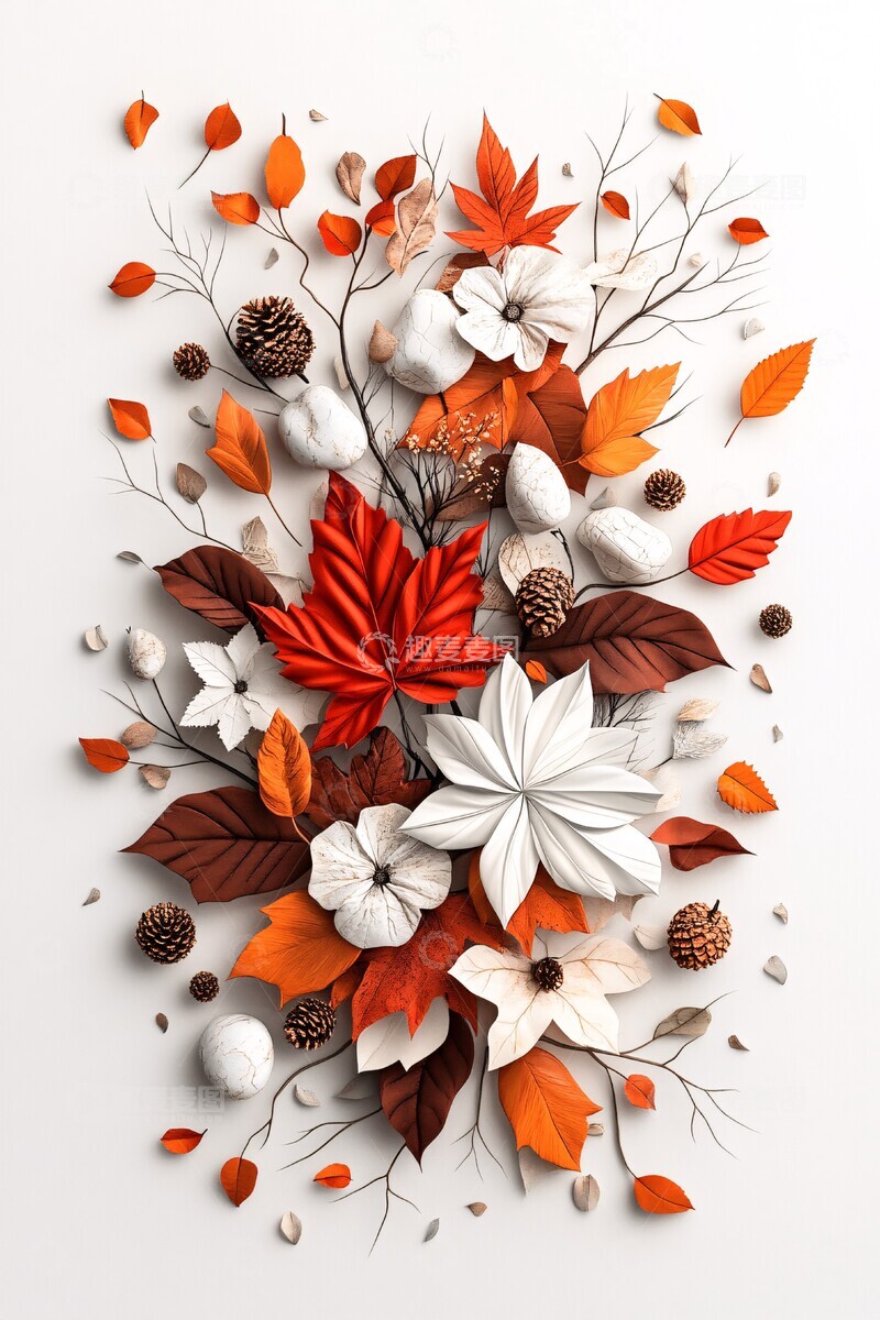 高清大图下载【趣麦麦图】秋叶立体抽象艺术1