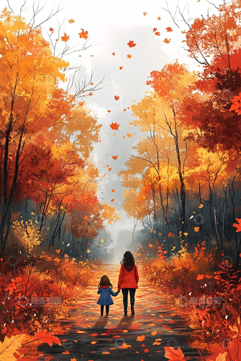 高清大图下载【趣麦麦图】森林小径母女行1