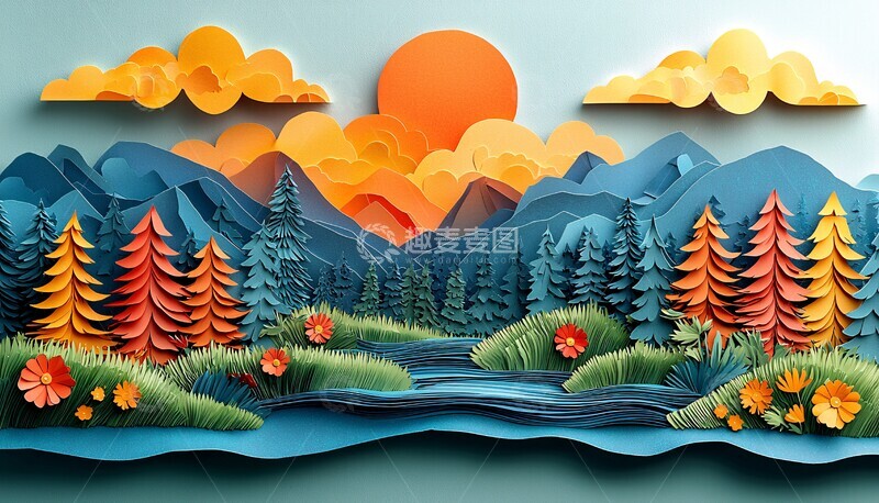 高清大图下载【趣麦麦图】公园河景纸艺图