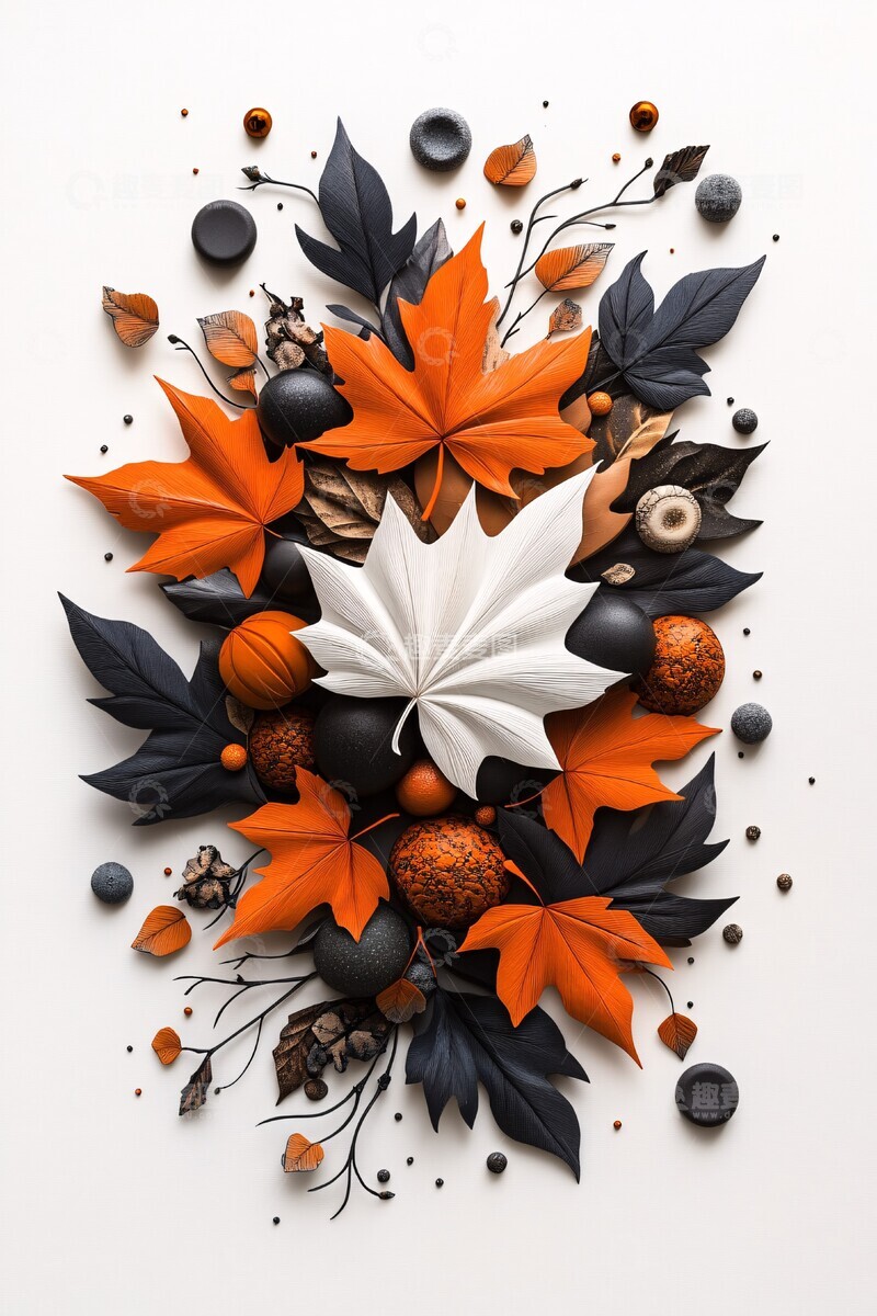 高清大图下载【趣麦麦图】秋叶立体抽象艺术3