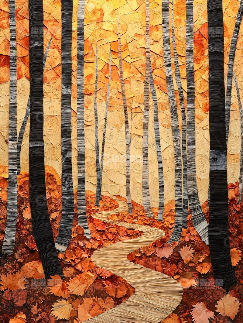 高清大图下载【趣麦麦图】秋叶纸艺森林1