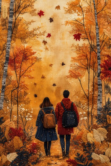 秋日森林情侣漫步1