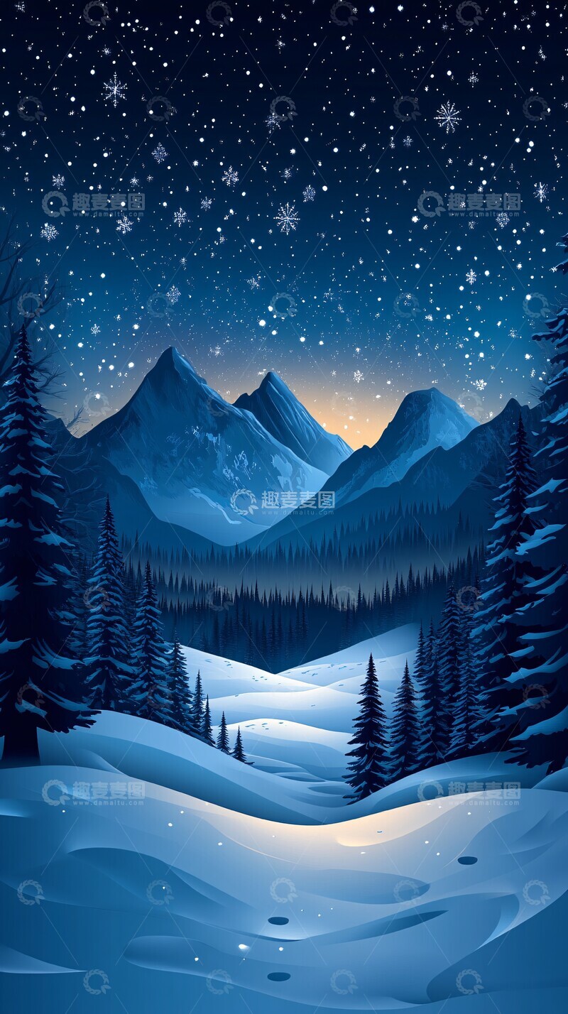 高清大图下载【趣麦麦图】圣诞山景剪纸风2