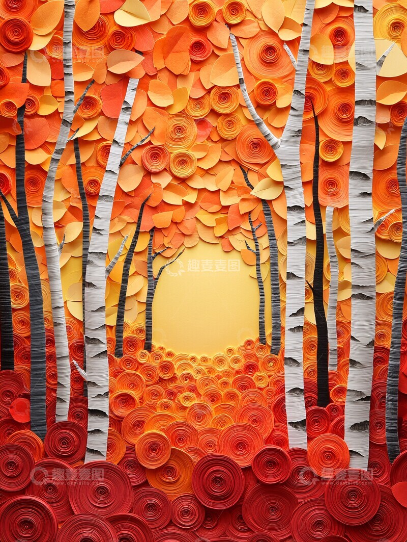 高清大图下载【趣麦麦图】秋叶纸艺森林