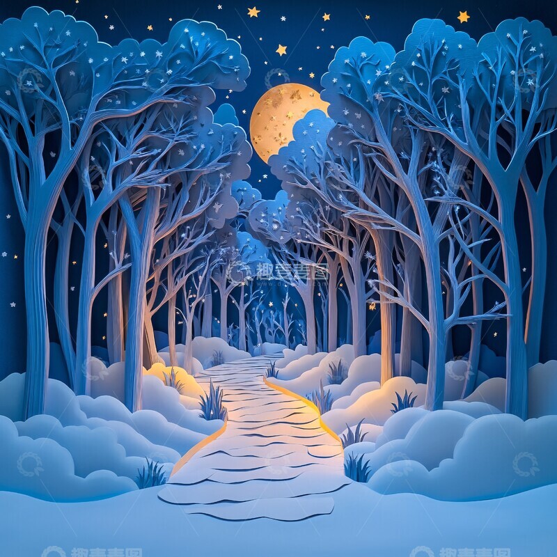 高清大图下载【趣麦麦图】雪夜童话森林1