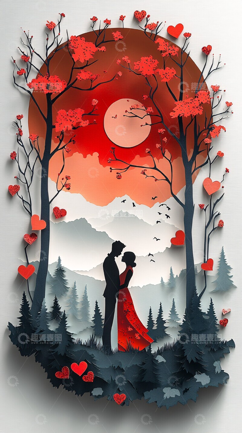 高清大图下载【趣麦麦图】纸艺剪纸情人节场景1