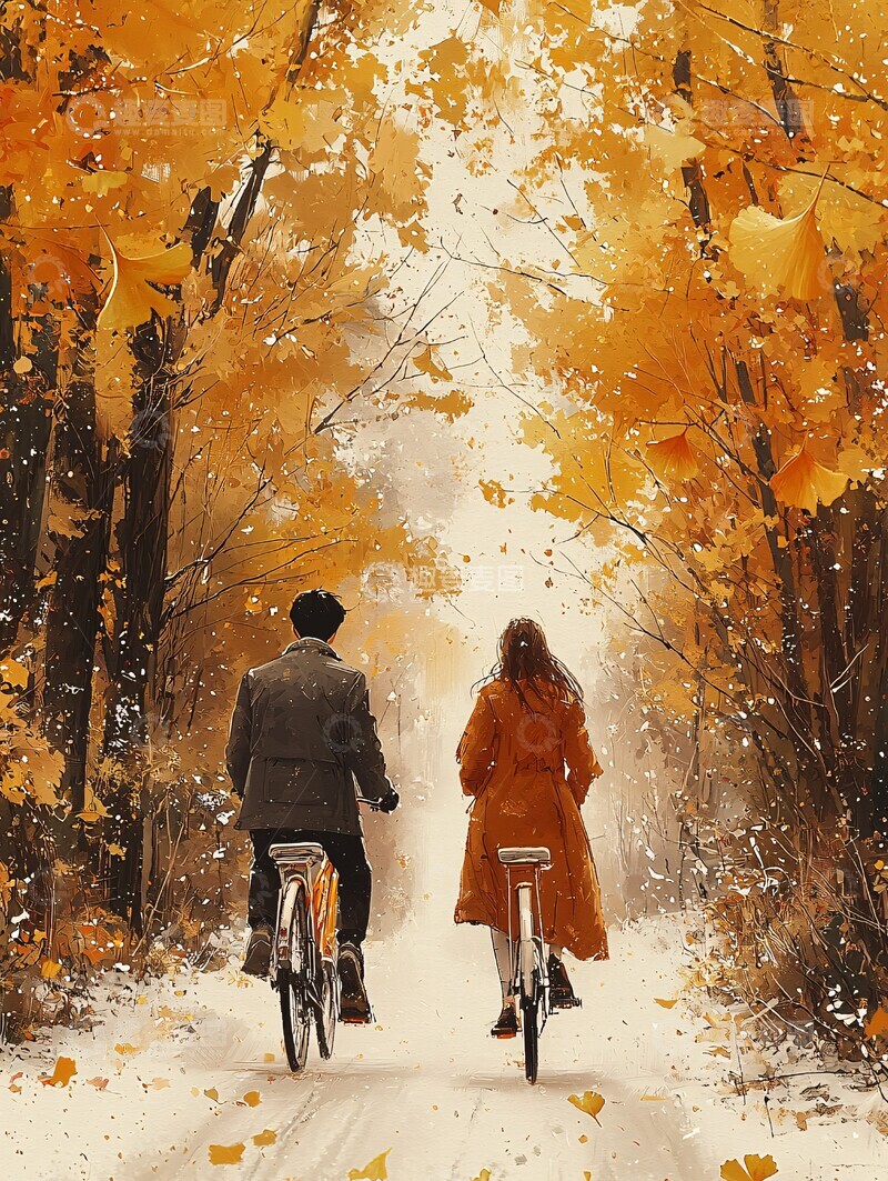 高清大图下载【趣麦麦图】银杏树下骑车