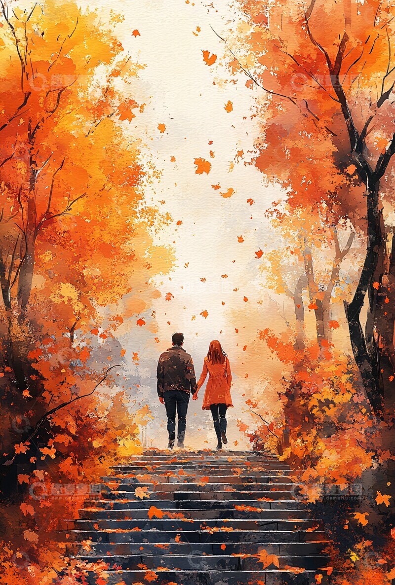 高清大图下载【趣麦麦图】秋叶相伴登山行2