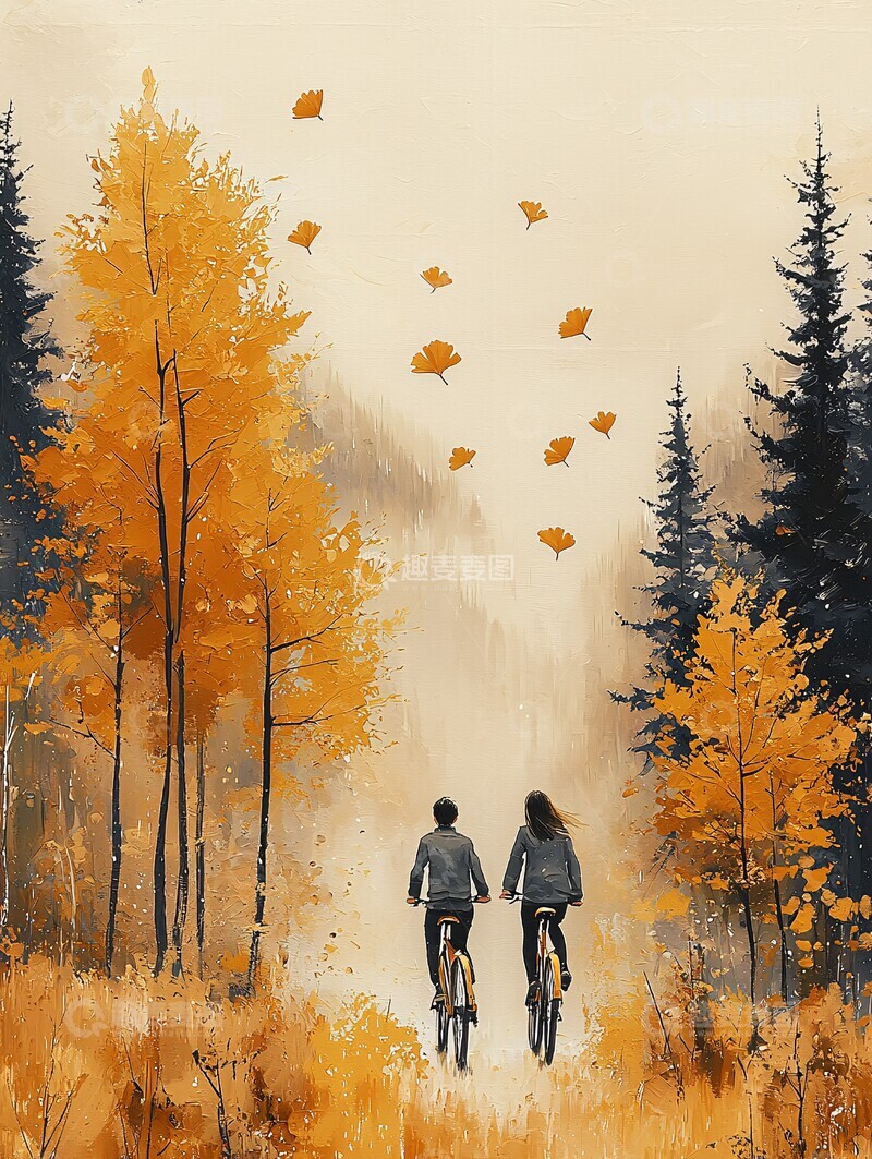 高清大图下载【趣麦麦图】银杏树下骑车1