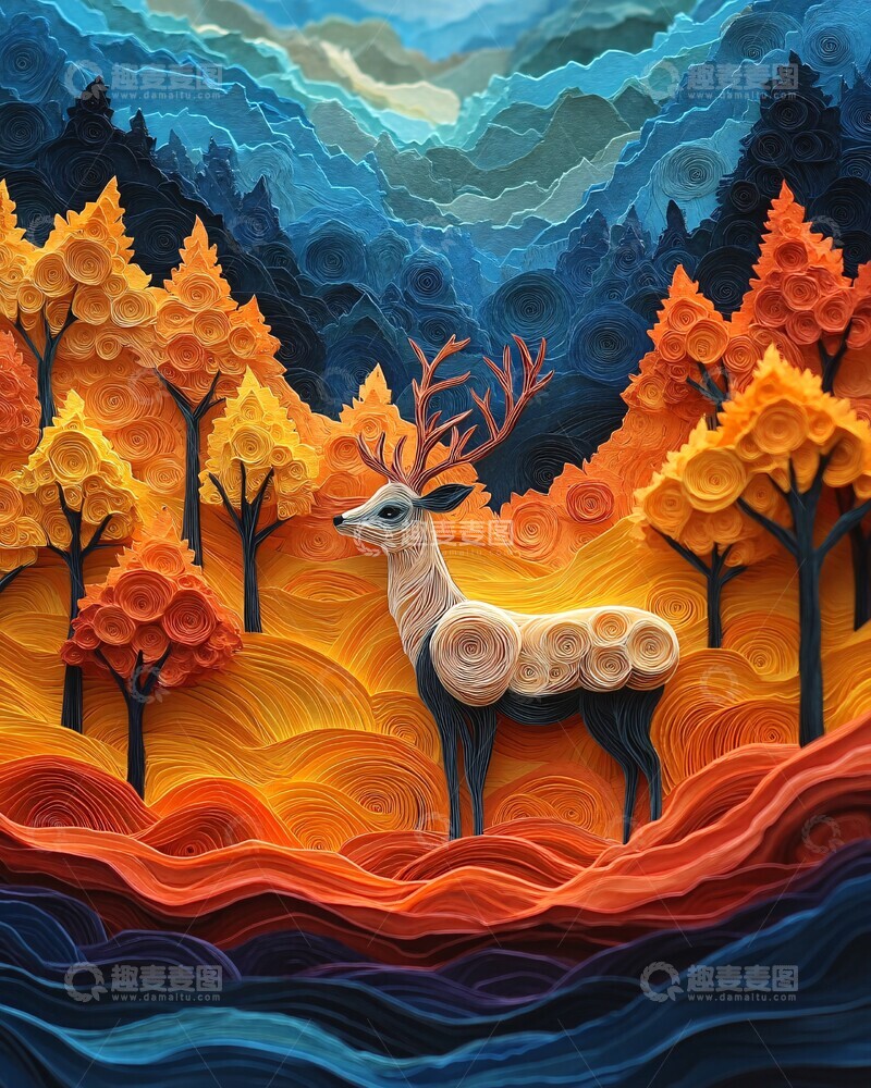 高清大图下载【趣麦麦图】森林中的鹿森林彩色层次