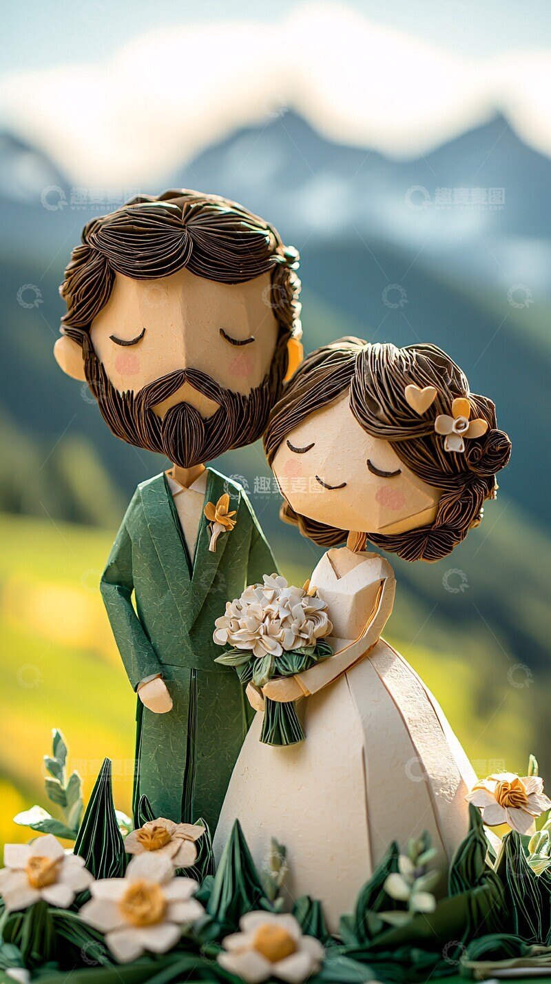 高清大图下载【趣麦麦图】新郎新娘纸艺拥抱