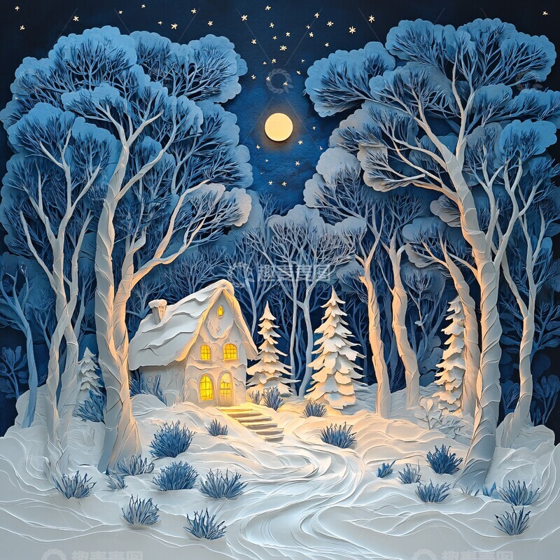 高清大图下载【趣麦麦图】雪夜童话森林2