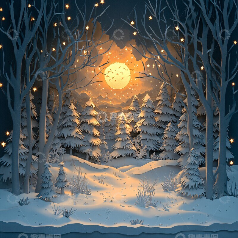 高清大图下载【趣麦麦图】雪夜童话森林3