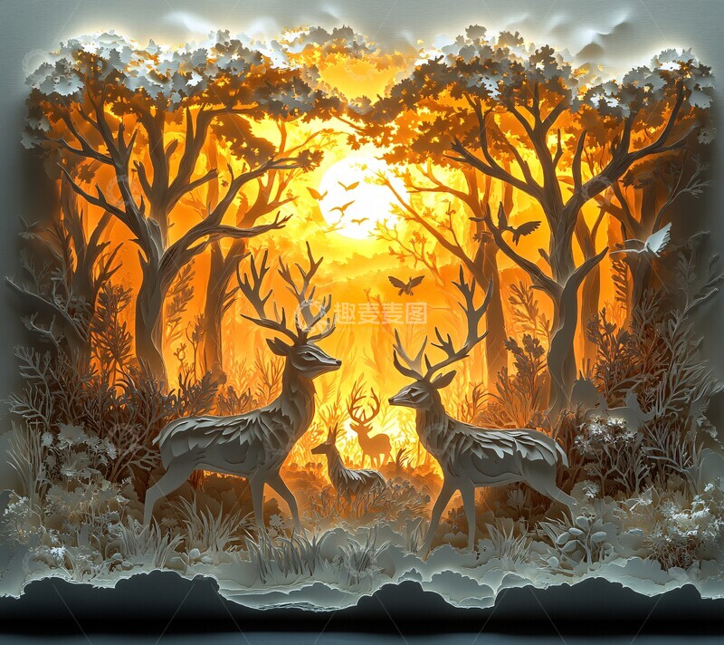 高清大图下载【趣麦麦图】黑墨森林纸雕艺术1