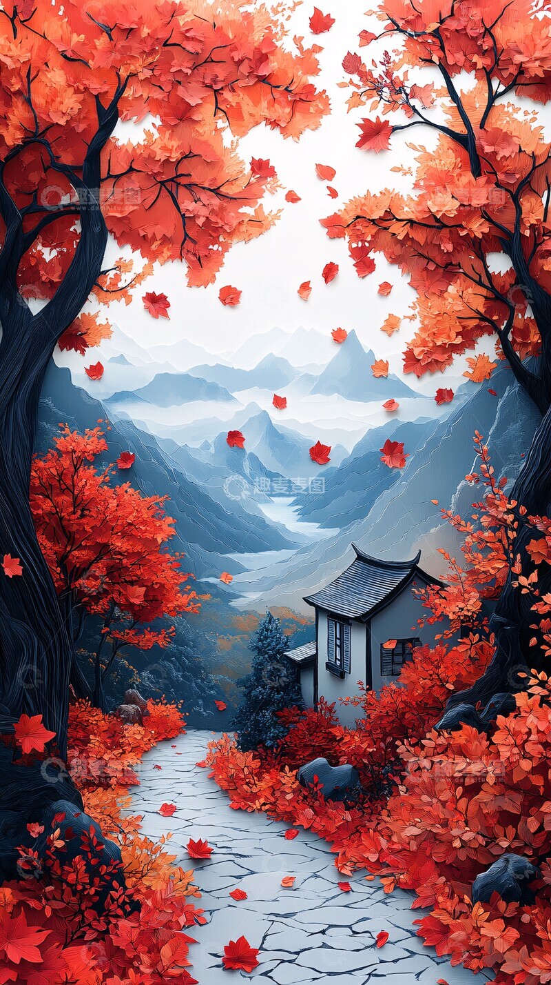 高清大图下载【趣麦麦图】秋叶飘飘纸艺风2