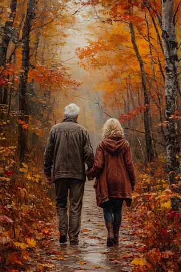 秋叶林中情侣漫步1