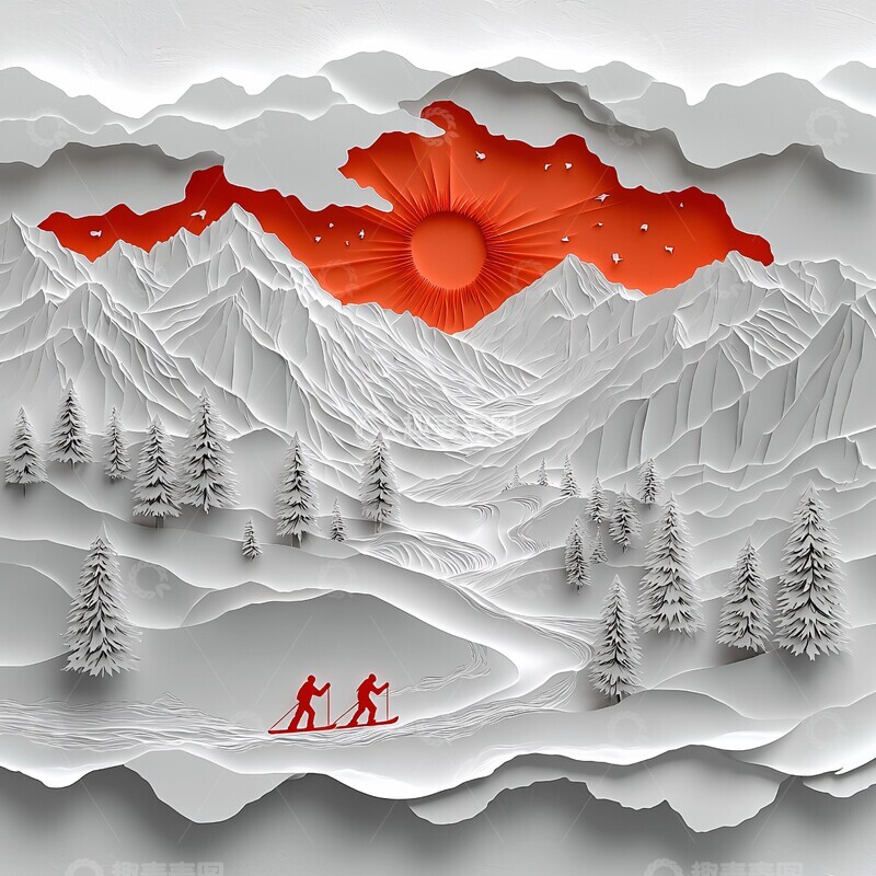 高清大图下载【趣麦麦图】雪地滑雪插画3