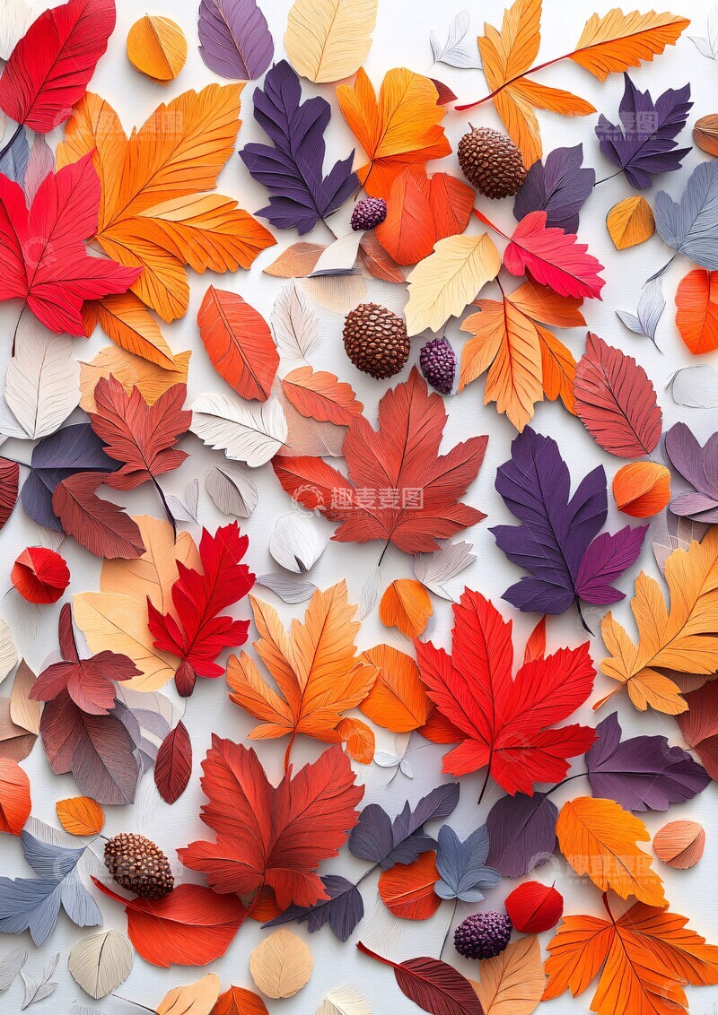 高清大图下载【趣麦麦图】秋季叶纸拼贴3