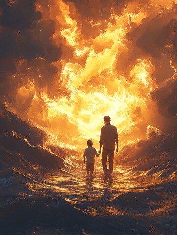 男孩扶老人男孩老人帮助