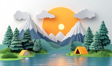 卡通风格露营场景