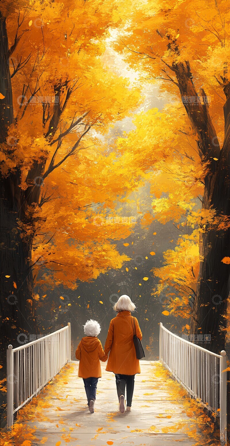 高清大图下载【趣麦麦图】桥上行走的两人