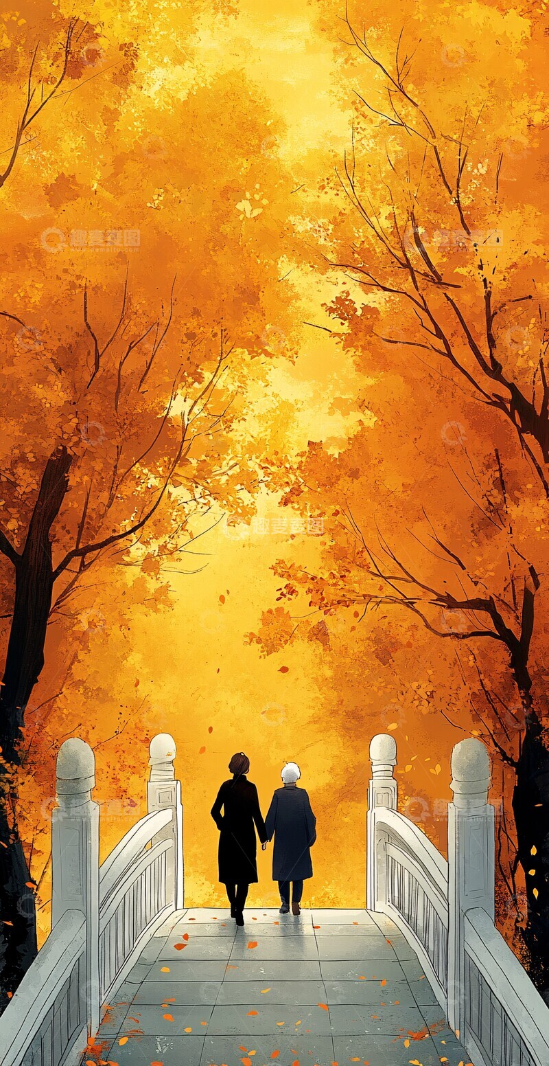 高清大图下载【趣麦麦图】桥上行走的两人1