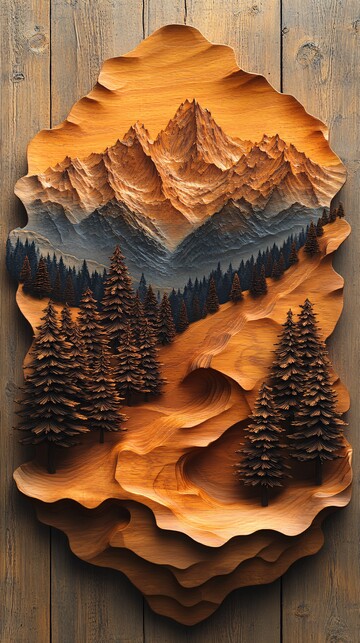 木雕山水画木雕山水山峰