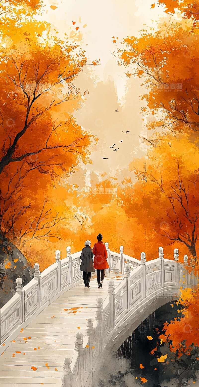 高清大图下载【趣麦麦图】桥上行走的两人2