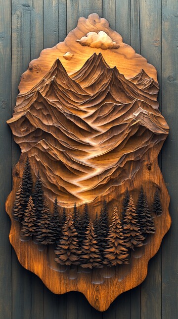 木雕山水画木雕山水山峰1