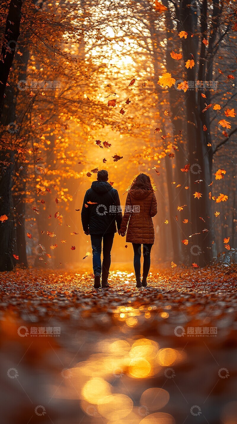 高清大图下载【趣麦麦图】枫林小径情侣照