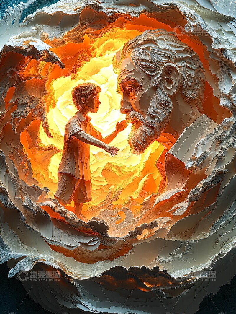 高清大图下载【趣麦麦图】男孩扶老人男孩老人帮助1