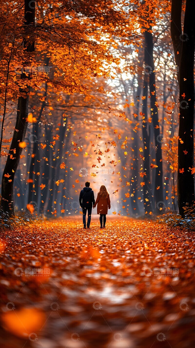 高清大图下载【趣麦麦图】枫林小径情侣照2