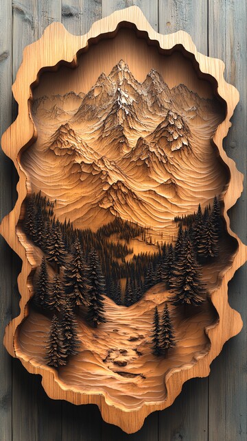 木雕山水画木雕山水山峰2