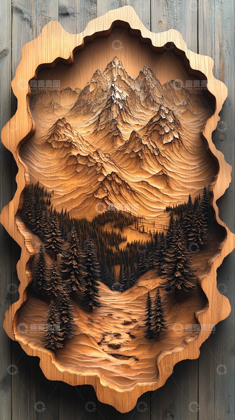 高清大图下载【趣麦麦图】木雕山水画木雕山水山峰2