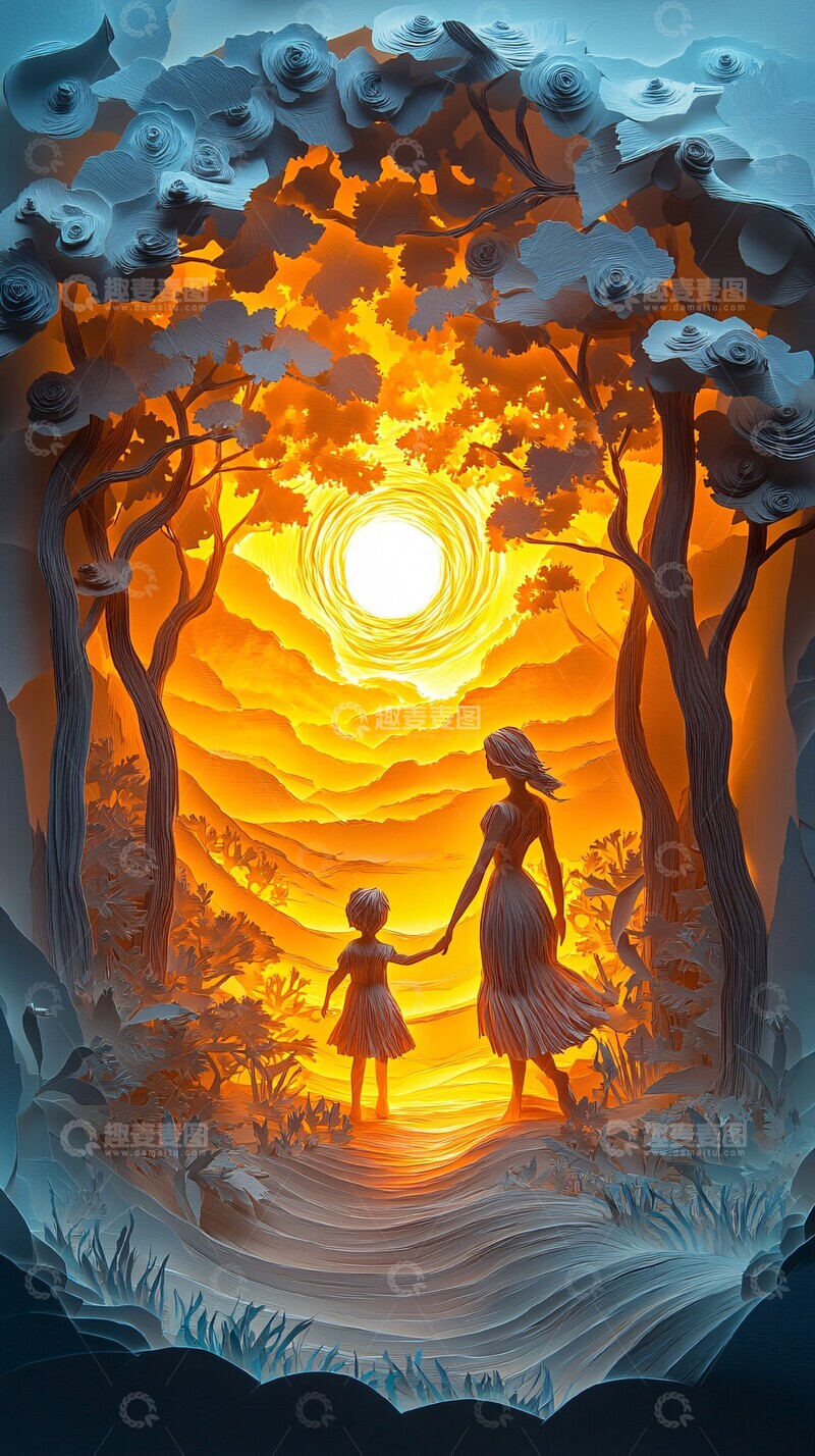 高清大图下载【趣麦麦图】母子森林小径