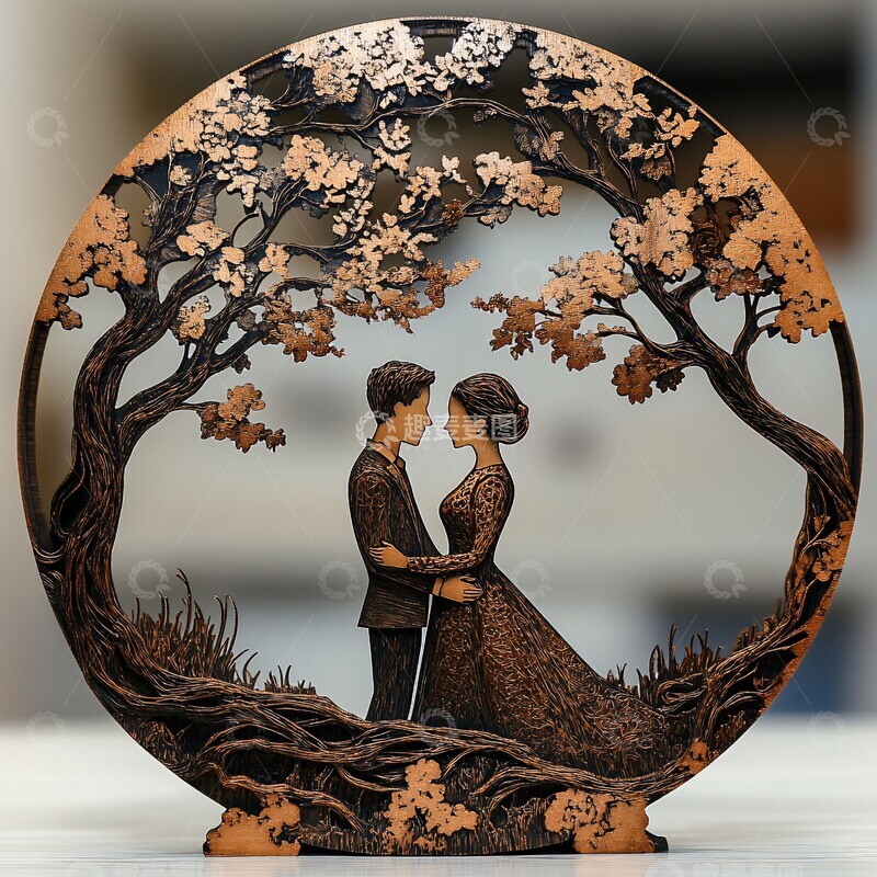 高清大图下载【趣麦麦图】木刻情侣树枝设计2