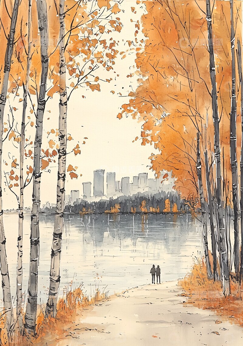 高清大图下载【趣麦麦图】湖畔秋日行湖畔秋日行人